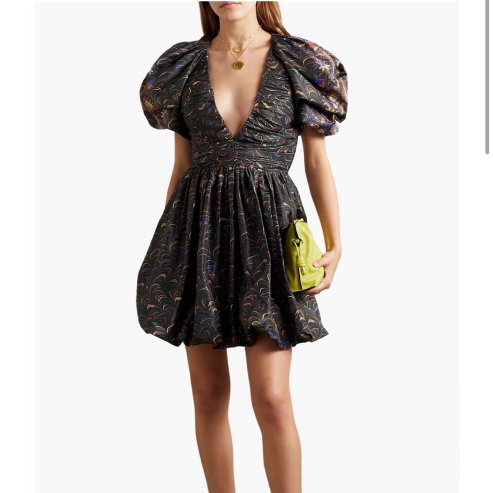 ULLA JOHNSON Gwen printed ruched taffeta mini dress